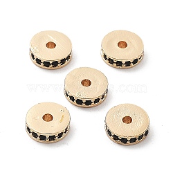 Brass Micro Pave Cubic Zirconia Beads, Long-Lasting Plated, Rack Plating, Flat Round, Light Gold, 8x2.5mm, Hole: 1.6mm(KK-R216-15KCG-03)