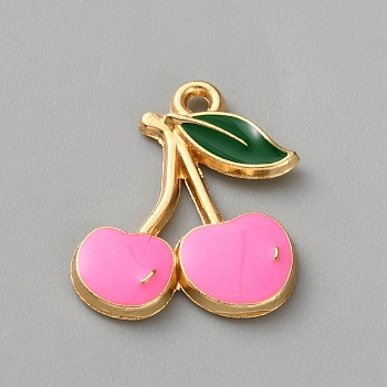 Zinc Alloy Pendants, with Enamel, Light Gold, Cherry, 19.5x16x2mm, Hole: 1.6mm