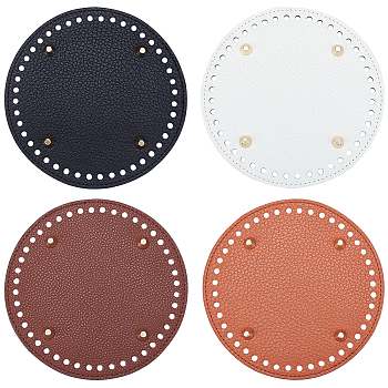 Elite 4Pcs 4 Style Litchi Grain PU Leather Bag Bottoms, with Iron Nails, Flat Round, Mixed Color, 15.1x1cm, Hole: 5mm, 1pc/style