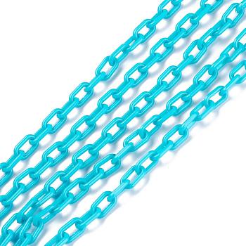 Opaque Acrylic Cable Chains, Oval, Dark Turquoise, 13x8x2mm, 19.68 inch(50cm)/strand