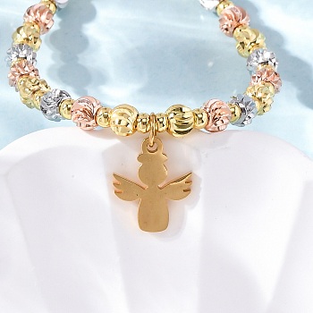 Brass Slider Bracelets, with 304 Stainless Steel Pendants, Angel & Fairy, 11 inch(28cm), Pendant: 14x11.5x1.5mm