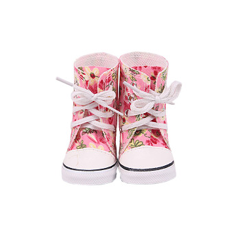 Cloth Doll Shoes, High Top Canvas Sneaker for 14 inch American Girl Dolls Accessories, Hot Pink, 54x32x58mm