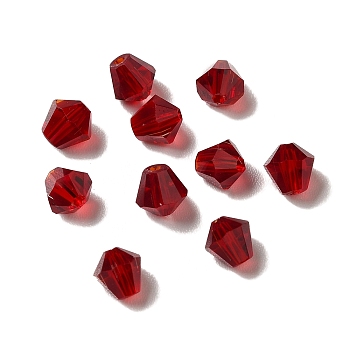 Glass Imitation Austrian Crystal Beads, Faceted, Diamond, Crimson, 4x4mm, Hole: 0.7mm