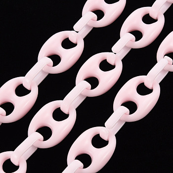 Handmade Opaque Acrylic Coffee Bean Chains, Oval, Lavender Blush, Link: 27x17x9mm, Oval: 18.5x11.5x4.5mm, about 3.28 Feet(1m)/strand