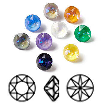Mocha Fluorescent Style K9 Glass Rhinestone Cabochons, Pointed Back, Diamond, Mixed Color, 10x7mm