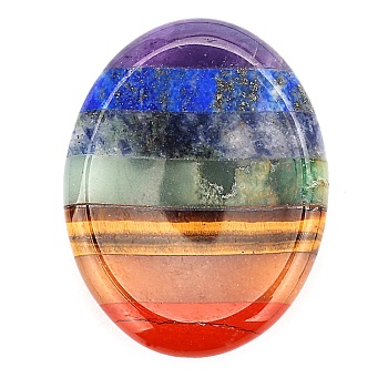Chakra Style Assembled Natural Amethyst & Lapis Lazuli & Sodalite & Green Aventurine & Tiger Eye & Topaz Jade & Red Jasper Massage Stone, Thumb Worry Stone for Anxiety Therapy, Pocket Palm Stones, for Relaxing, Pain Relief, Oval, 45x35x8mm