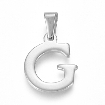 304 Stainless Steel Pendants, Stainless Steel Color, Initial Letter.G, 19x16x1.8mm, Hole: 3x7mm