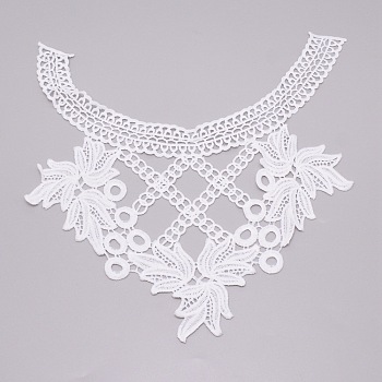 Milk Silk Embroidered Floral Lace Collar, Neckline Trim Clothes Sewing Applique Edge, White, 358x310x1mm