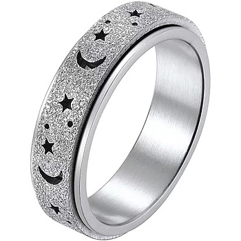 Stainless Steel Moon and Star Rotatable Finger Ring, Spinner Fidget Band Anxiety Stress Relief Ring for Women, Stainless Steel Color, US Size 13(22.2mm)