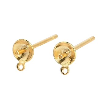 925 Sterling Silver Flat Round Stud Earrings Findings, for Half Drilled Beads, with Loop, Golden, 5x4mm, Hole: 0.6mm