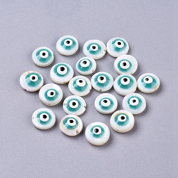 Natural Freshwater Shell Beads, Evil Eye, Turquoise, 8.5~9x4mm, Hole: 1mm