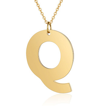 201 Stainless Steel Initial Pendants Necklaces, with Cable Chains, Letter, Letter.Q, 17.7 inch(45cm)x1.5mm, letter: 38x30x1.5mm