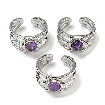 Natural Amethyst Adjustable Rings, with Platinum Brass Findings, Long-Lasting Plated, Jewely for Women, Adjustable