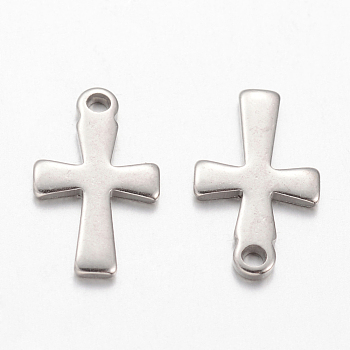 Non-Tarnish 304 Stainless Steel Tiny Cross Charms, Stainless Steel Color, 12x7x1mm, Hole: 1mm