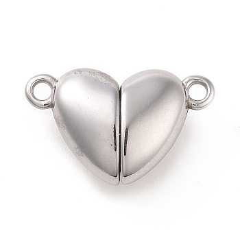 316 Surgical Stainless Steel Magnetic Clasps, Heart, Stainless Steel Color, 10.5x17x5.5mm, Hole: 1.5mm