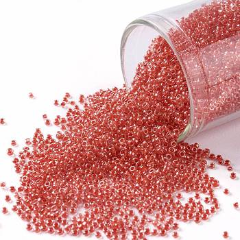TOHO Round Seed Beads, Japanese Seed Beads, (341) Inside Color Crystal/Tomato Lined, 15/0, 1.5mm, Hole: 0.7mm, about 15000pcs/50g