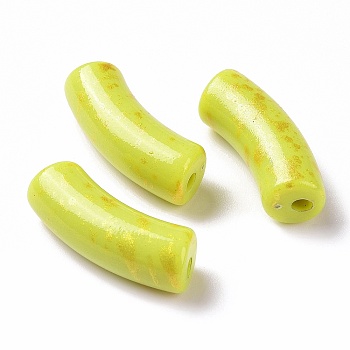 Opaque Acrylic Beads, with Glitter Powder, Curved Tube, Yellow, 34.5x13.5x11.5mm, Hole: 3.1mm