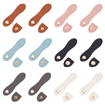 WADORN 12 Sets 6 Colors Purse Locks, PU Leather Bag Sew on Snap Closure, with Iron Button, Mixed Color, 11x2.5x0.16~0.7mm & 29.5x25.5x1.5mm, Hole: 1.2mm, 2pcs/set, 2 sets/color