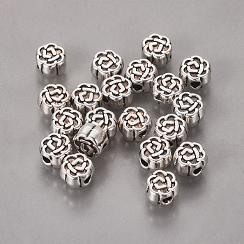 Tibetan Style Alloy Beads, Cadmium Free & Nickel Free & Lead Free, Flower, Great for Mother's Day Gifts making, Antique Silver Color, about 5.5mm in diameter, 3mm thick, hole: 1mm