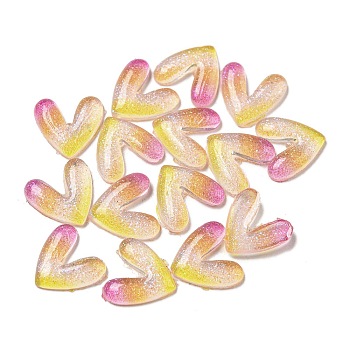 Luminous Transparent Resin Decoden Cabochons, Glow in the Dark Heart with Glitter Powder, Camellia, 9x9.5x2mm