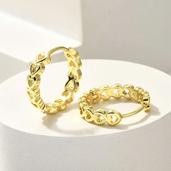 Brass Clear Cubic Zirconia Hoop Earrings, Hollow Heart, Real 18K Gold Plated, 17x3.8mm