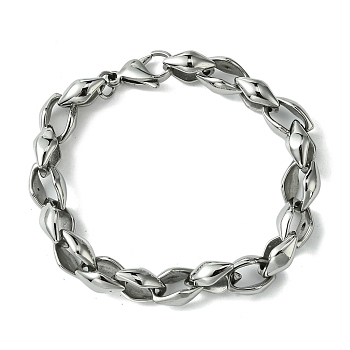 304 Stainless Steel Rhombus Link Chain Bracelets for Women Men, Antique Silver, 9-1/4 inch(23.5cm)