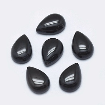 Natural Black Agate Cabochons, teardrop, 10x7x3mm
