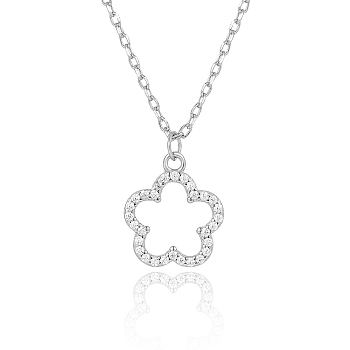 925 Silver Hollow Flower Pendant Necklace, Cable Chain Necklaces