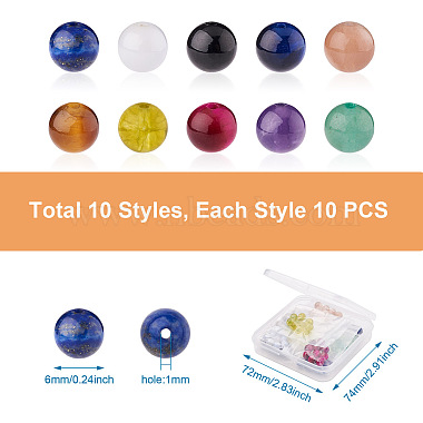 Kissitty 100 шт. 10 цвета бусины из натуральных драгоценных камней(G-KS0001-10)-3