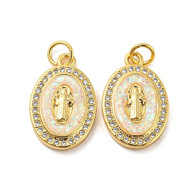 Real 18K Gold Plated Colorful Oval Brass+Cubic Zirconia Pendants