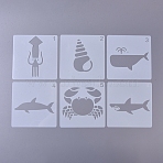 Plastic Drawing Painting Stencils Templates, for Painting on Scrapbook Fabric Tiles Floor Furniture Wood, Marine Organism Theme, White, 130.5x131x0.2mm, 6sheets/set(DIY-WH0158-18)