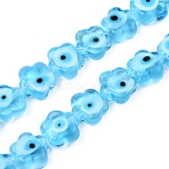 Handmade Evil Eye Lampwork Beads Strands, Flower, Light Sky Blue, 11x12x6mm, Hole: 1.6mm, about 33pcs/strand, 14.57 inch(37cm)(LAMP-N029-008C)