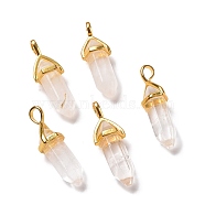 Natural Quartz Crystal Pendants, Rock Crystal Pendants, Grade A, with Golden Tone Brass Findings, Lead free & Cadmium Free, Faceted, Bullet, 27~30x9~10x7~8mm, Hole: 4x3mm(G-K329-53G)