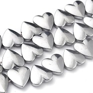 Non-magnetic Synthetic Hematite Beads Strands, Galvanic Plating(Color Retention for 1 Year), Heart, Platinum Plated, 10x10x3mm, Hole: 1mm, about 46pcs/strand, 16.14 inch(41cm)(G-B014-10C-03)