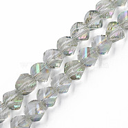 Electroplate Transparent Glass Beads Strands, Faceted, Nuggets, Light Green, 8x7mm, Hole: 1.4mm, about 72pcs/strand, 20.08 inch(51cm)(EGLA-N002-39-C04)