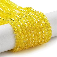 Electroplate Transparent Glass Beads Strands, Faceted(32 Facets), Round, Pearl Luster Plated, Yellow, 3mm, Hole: 0.8mm, about 164~166pcs/strand, 19.69~19.88 inch(50~50.5cm)(EGLA-A035-T3mm-A03)