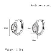 Cubic Zirconia Hoop Earrings, 304 Stainless Steel Earrings, Oval, 16x6mm(VX9431-05)