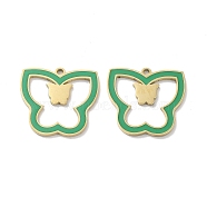 Ion Plating(IP) 304 Stainless Steel Pendants, with Enamel, Butterfly Charm, Golden, Medium Sea Green, 20x21.5x1.5mm, Hole: 1.6mm(STAS-P339-11G-02)