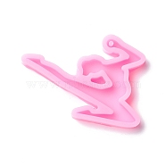 Dancer Pendant Silhouette Silicone Statue Molds, Resin Casting Molds, for Portrait Sculpture UV Resin & Epoxy Resin Jewelry Making, Hot Pink, 42.5x60x6mm, Hole: 2mm(DIY-F104-03)
