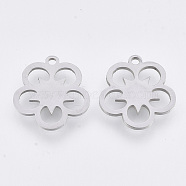 201 Stainless Steel Pendants, Laser Cut Pendants, Flower, Stainless Steel Color, 15.5x14.5x1mm, Hole: 1.4mm(STAS-T044-107P)