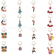 Christmas Theme Alloy Enamel Pendant Decoration, 304 Stainless Steel Leverback Hoop Charms, Mixed Color, 16~29mm, 8 style, 2pcs/style, 16pcs/set(HJEW-SW00033)