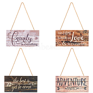 Fingerinspire Natural Wood Hanging Wall Decorations for Front Door Home Decoration, with Plastic Hook and Jute Twine, Rectangle with Word, Mixed Color, 127x255x4mm, 4sets/bag(AJEW-FG0001-26)