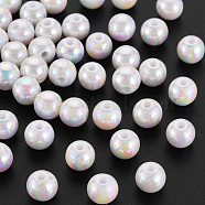Opaque Acrylic Beads, AB Color Plated, Round, White, 8x7mm, Hole: 2mm, about 1745pcs/500g(MACR-S370-D8mm-01)