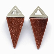 Synthetic Goldstone Pendants, with Alloy Findings, Triangle, Platinum, 34x14x14.5mm, Hole: 4x6mm(KK-E757-D-04P)
