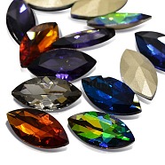 Faceted Horse Eye Glass Pointed Back Rhinestone Cabochons, Back Plated, Mixed Color, 32x17x6.8mm, about 12pcs/bag(RGLA-A011-17x32mm-SM)