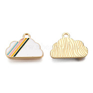 Light Gold Plated Alloy Pendants, with Enamel, Cloud, White, 14.5x19.5x2mm, Hole: 2mm(ENAM-T009-23)