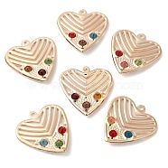 Iron with Glass Pendants, Hollow Heart Charm, Mixed Color, 32.5x30x5mm, Hole: 2mm(IFIN-B002-05KCG)