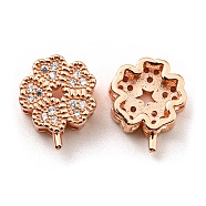 Rack Plating Eco-Friendly Brass Micro Pave Cubic Zirconia Slider Charms, Lead Free & Cadmium Free, Clover, Real Rose Gold Plated, 11x9x4mm, Hole: 1.2~1.6x1.3~1.4mm(KK-F856-10RG)