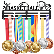 Sports Theme Iron Medal Hanger Holder Display Wall Rack, with Screws, Basketball Pattern, 150x400mm(ODIS-WH0021-664)