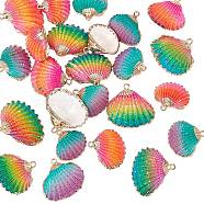 Spray Paint & Electroplate Natural Sea Shell Pendants, with Iron Findings, Mixed Color, 19~28x20~30x7~11mm, Hole: 2mm, 3 Colors, 8pcs/color, 24pcs/box(SSHEL-NB0001-04)